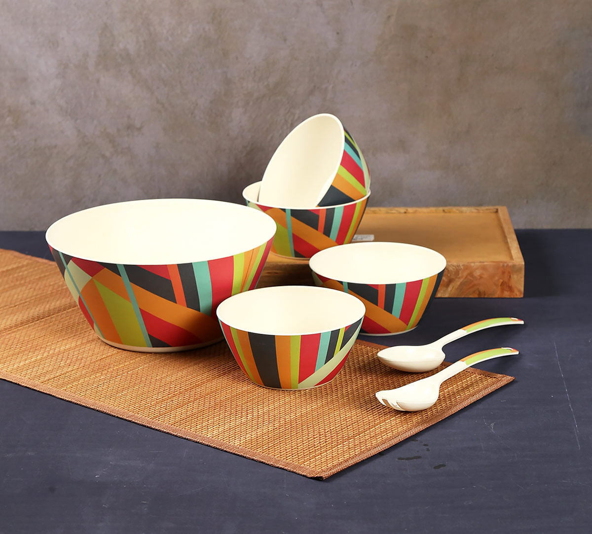 India Circus Arrow Exposition Bamboo Salad Bowl Set