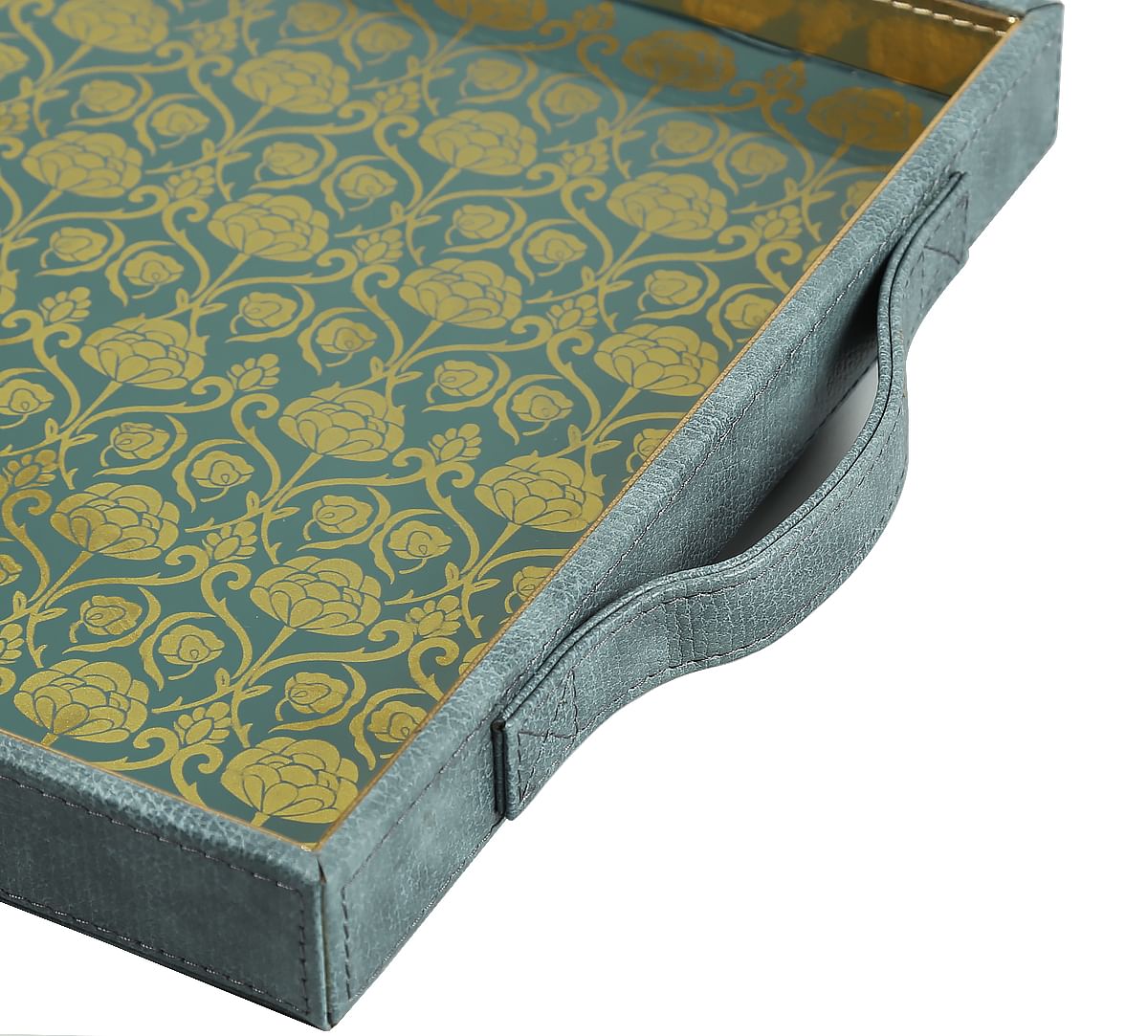India Circus Baroque Print Leather Tray