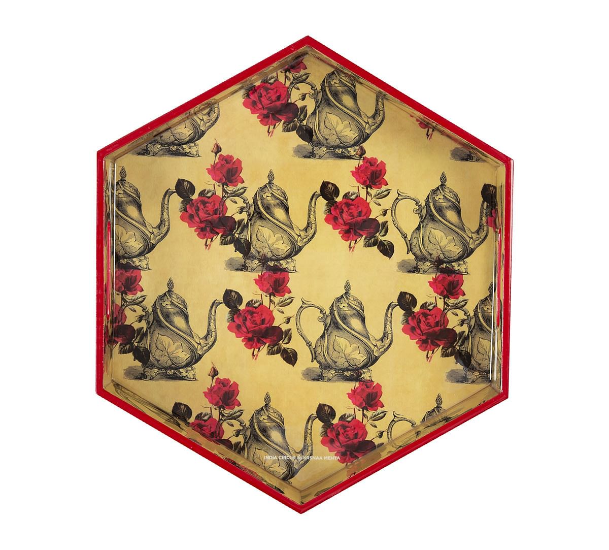 India Circus Beige Mystic Rose Kettles Hexagon Serving Tray