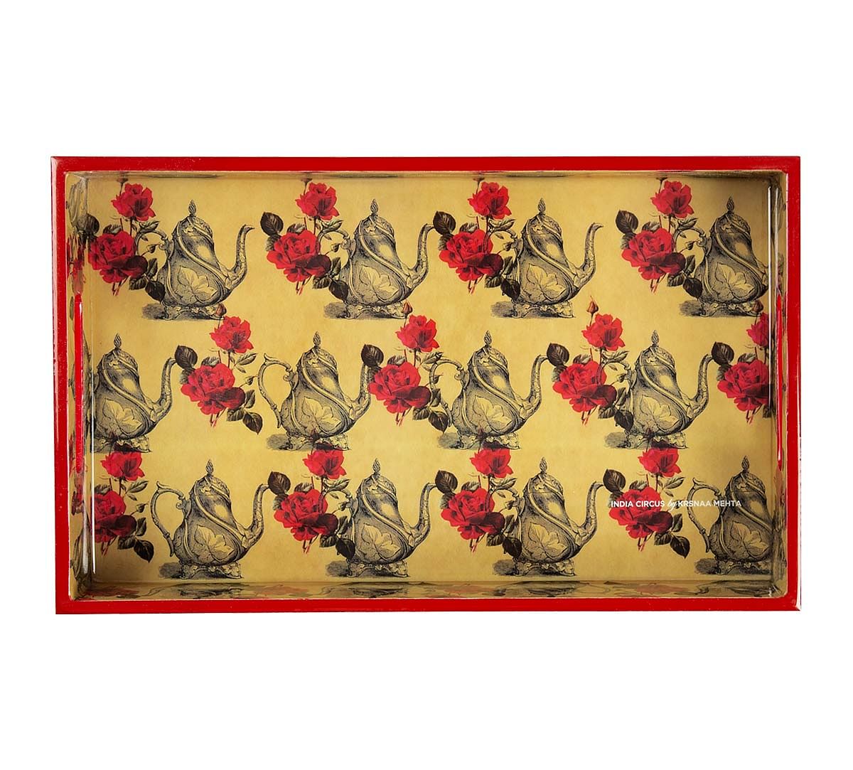 India Circus Beige Mystic Rose Kettles Rectangle Serving Tray