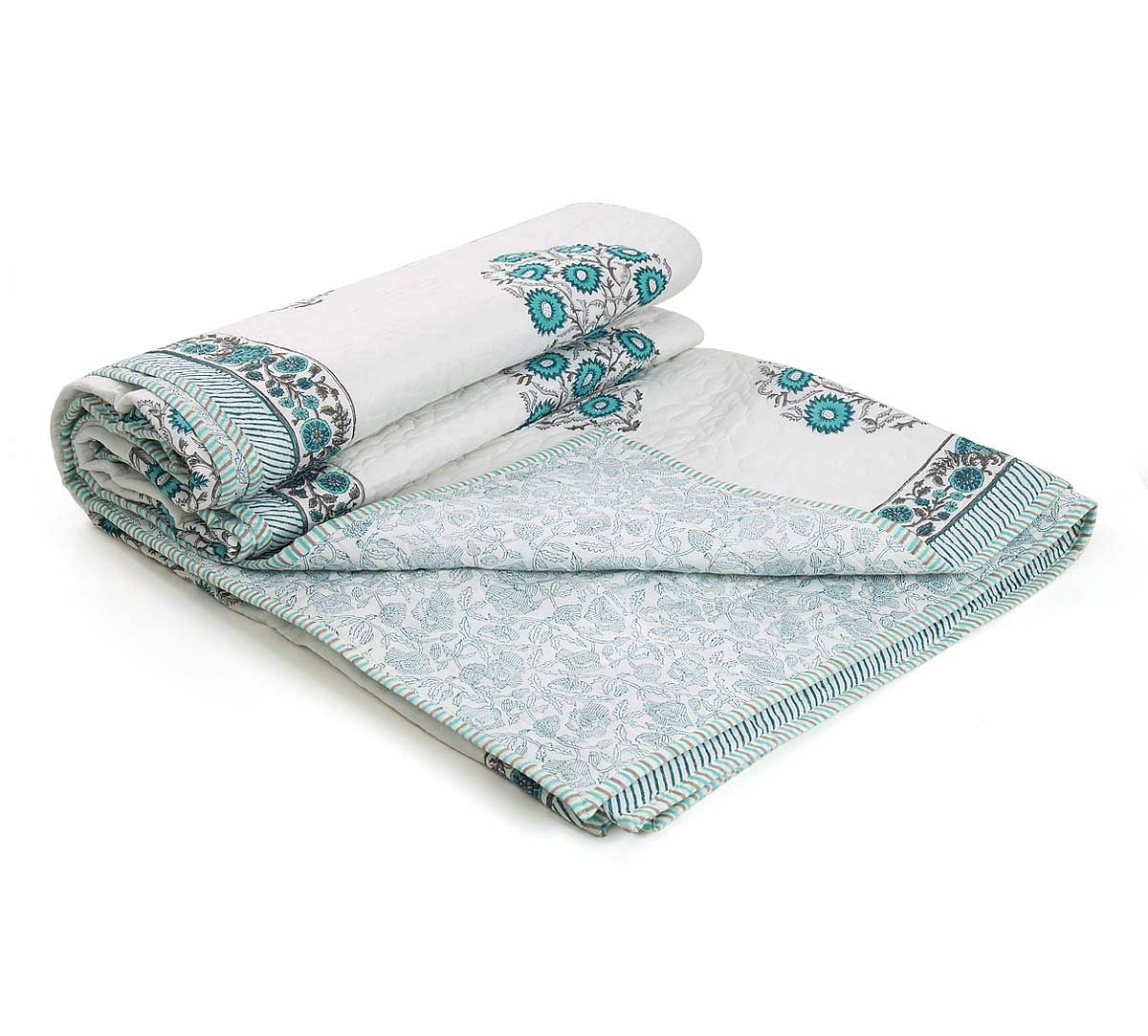 India Circus Blue Blossoms Quilted Comforter Set