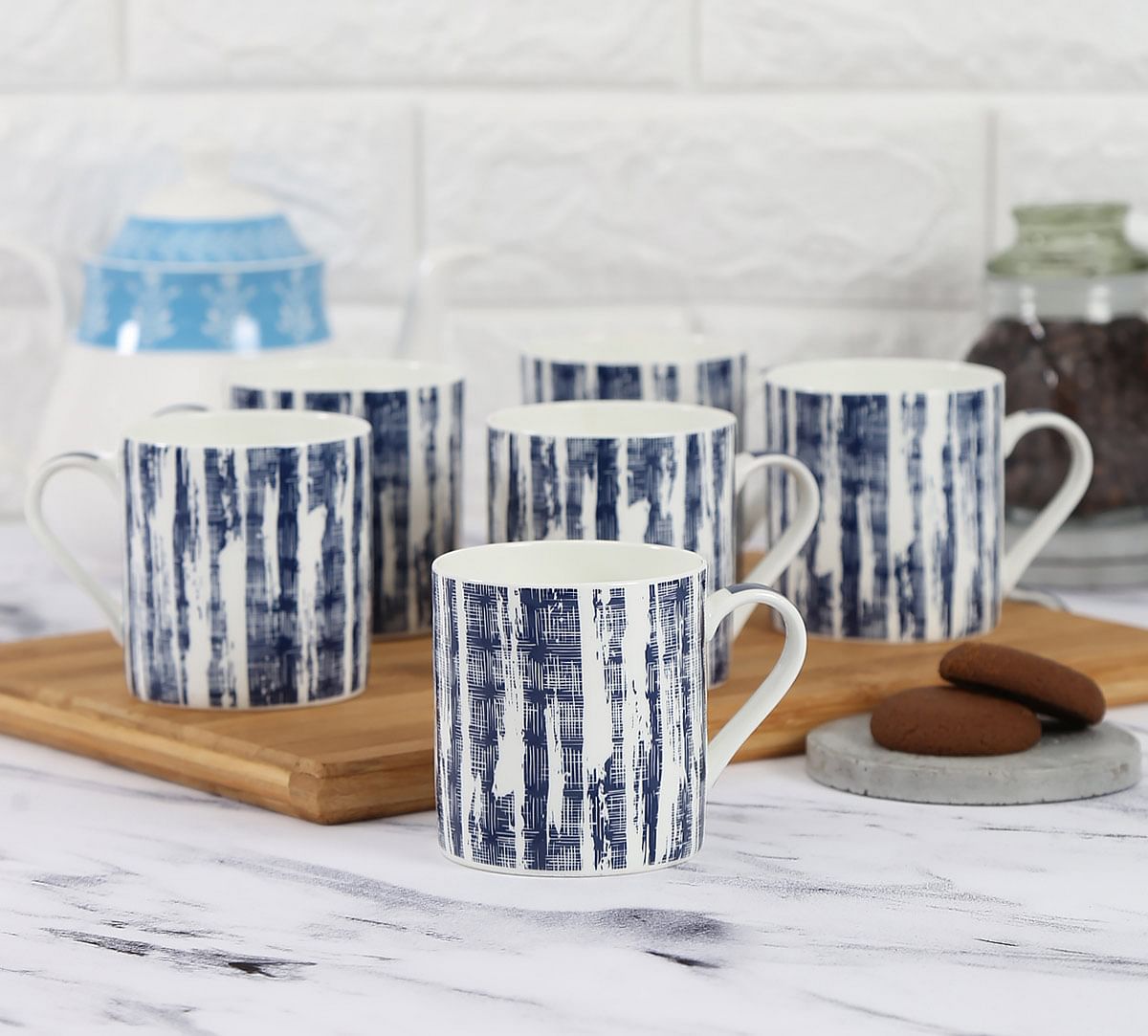 India Circus Blue Canvas Coffee Mug Set of 6