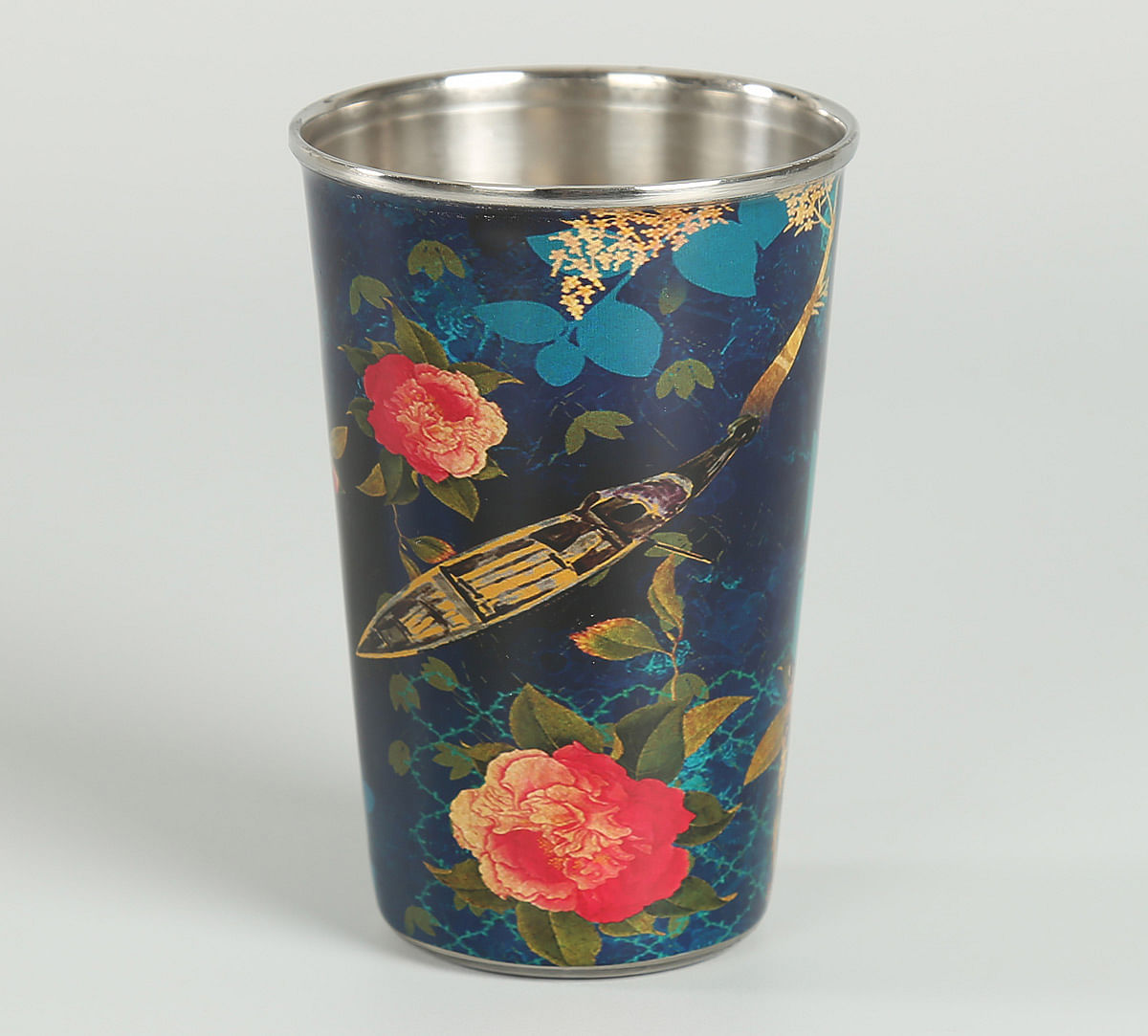 India Circus Blue Floral Lake Inception Steel Tumbler (Set of 2)