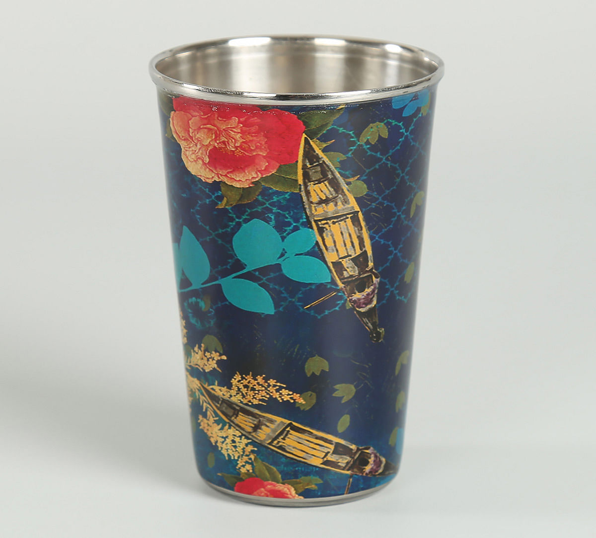 India Circus Blue Floral Lake Inception Steel Tumbler (Set of 2)