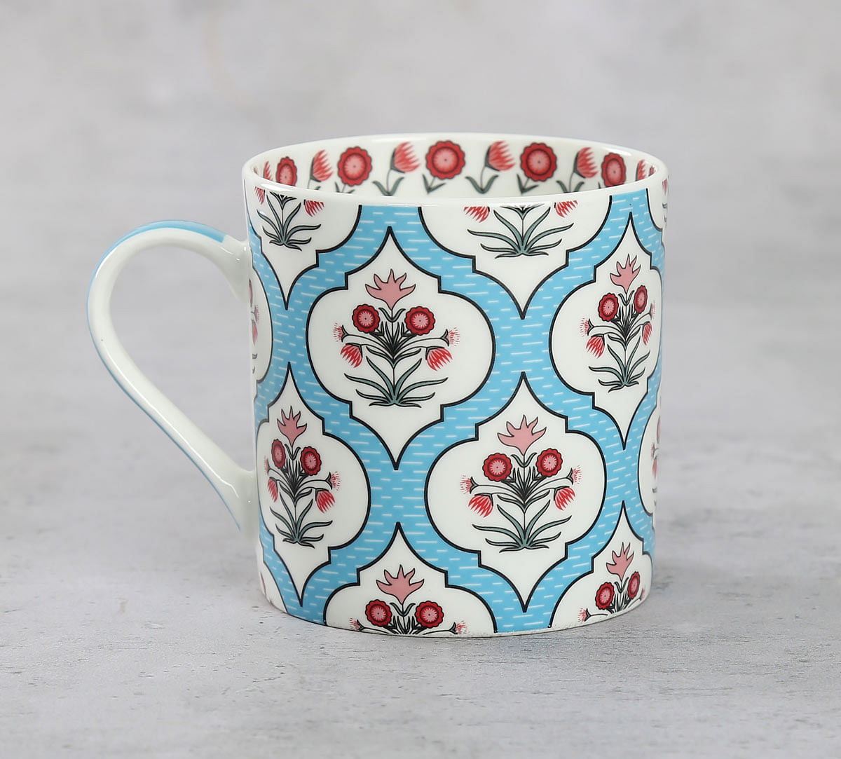 India Circus Blue Lattice Motifs Coffee Mugs Set of 6