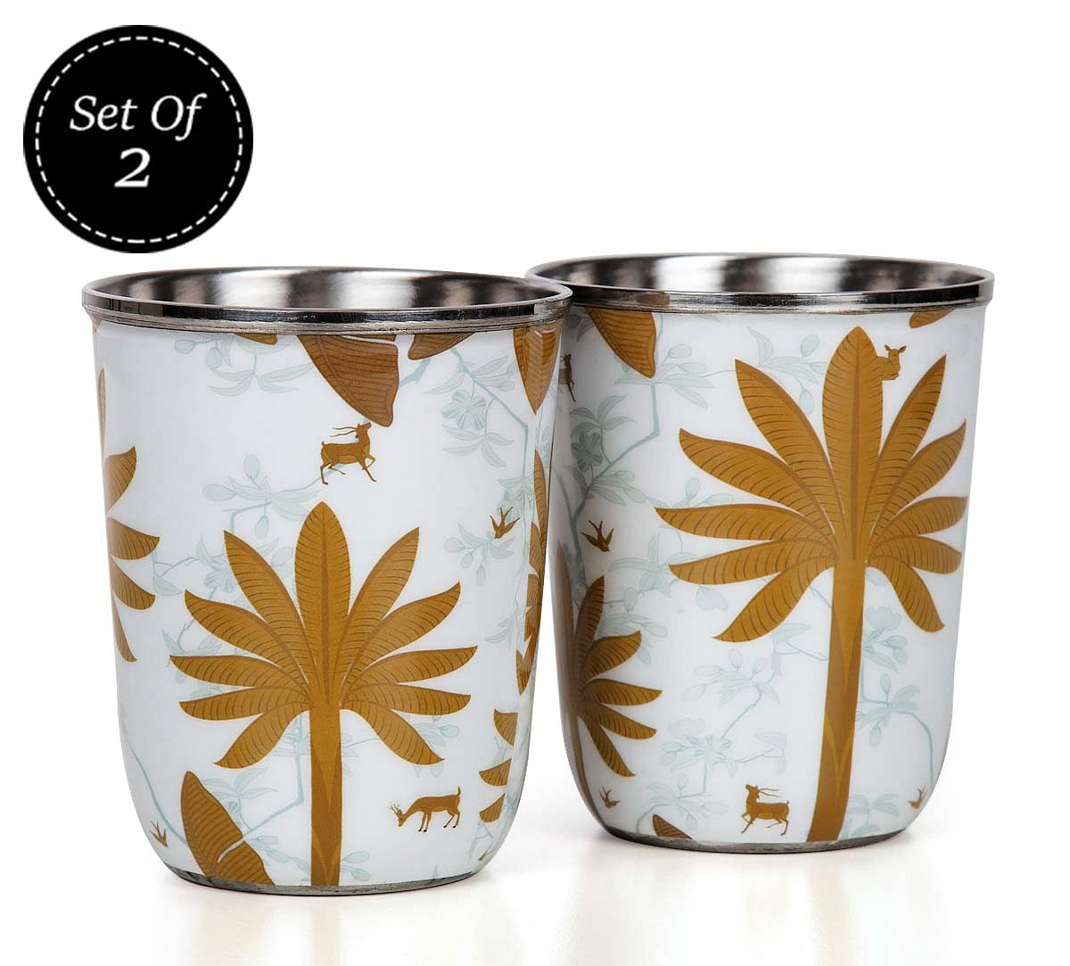 India Circus Brooding Woodlot Steel Tumblers Set of 2