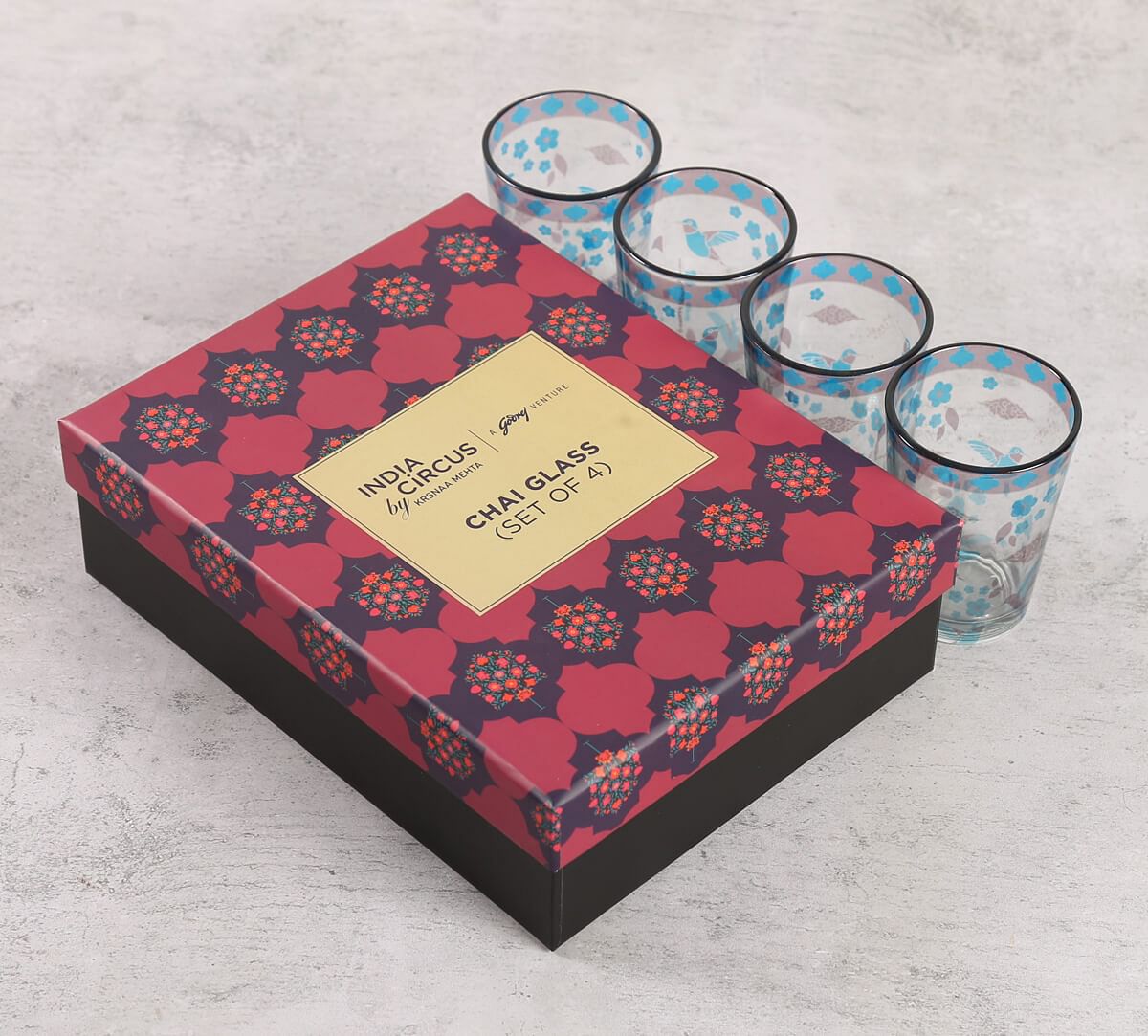 India Circus by Krsnaa Meha Grey Flock of Birds Chai Glass Set of 4