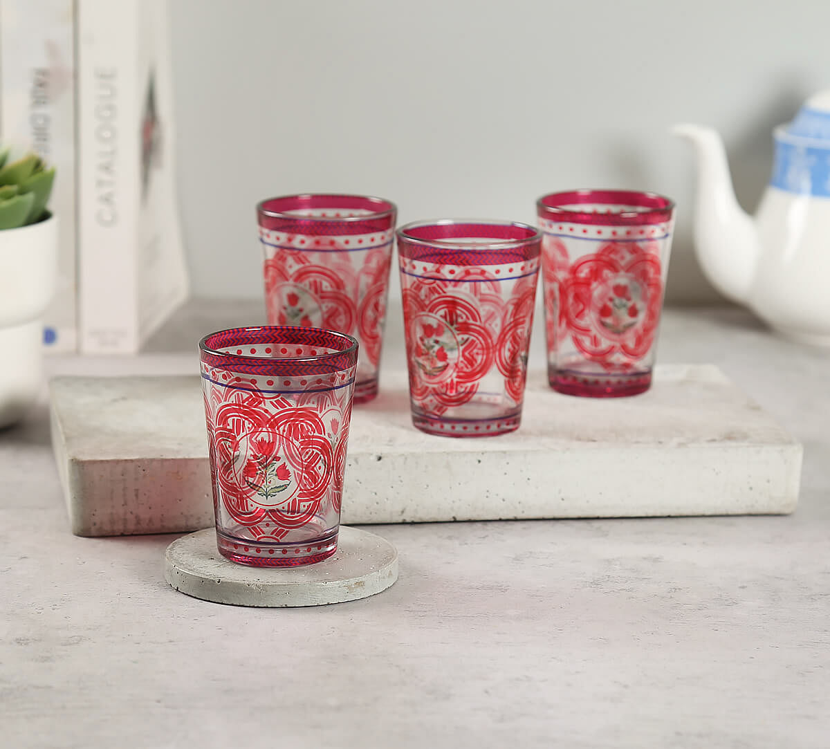 India Circus by Krsnaa Meha Rosebud Bloom Chai Glass Set of 4