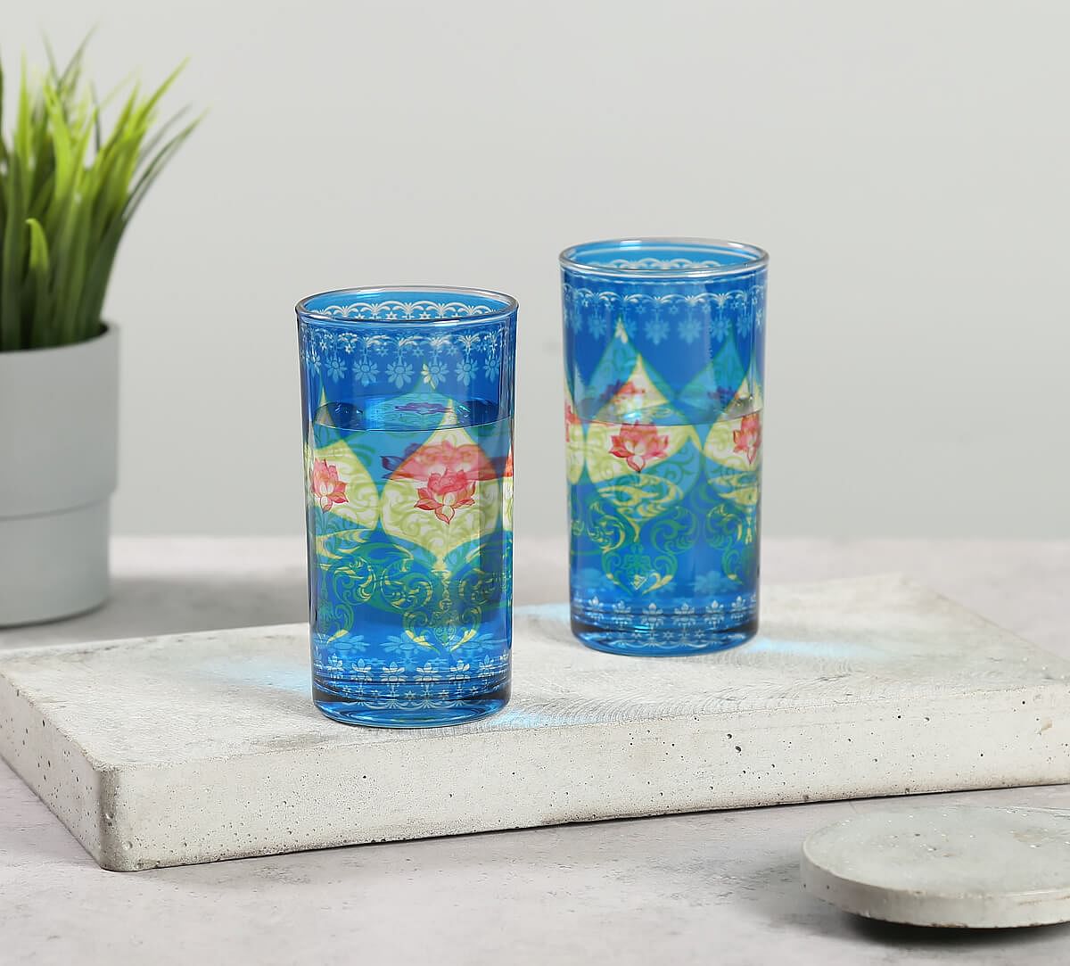 India Circus by Krsnaa Mehta Beryl fir Glass Tumbler Set of 2