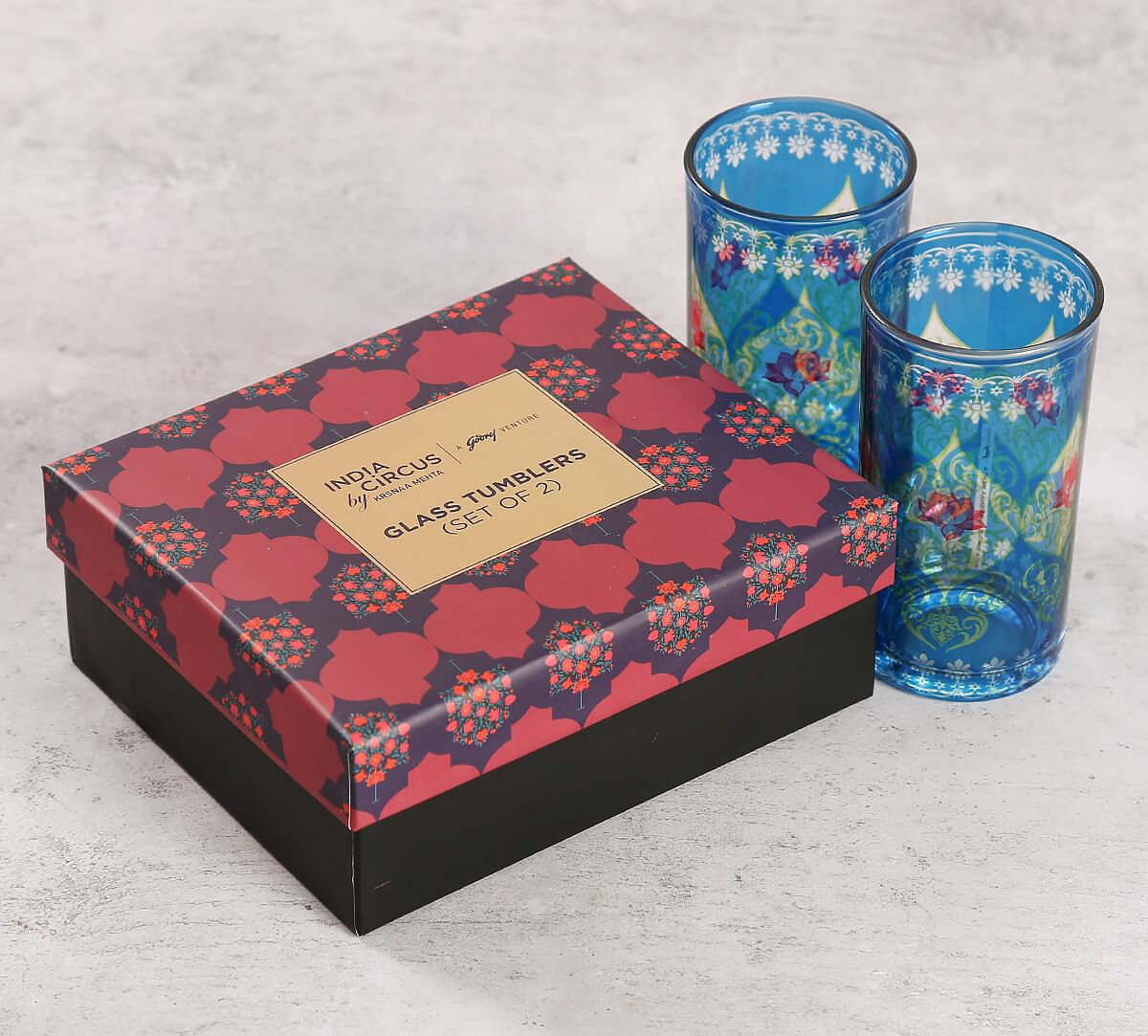 India Circus by Krsnaa Mehta Beryl fir Glass Tumbler Set of 2