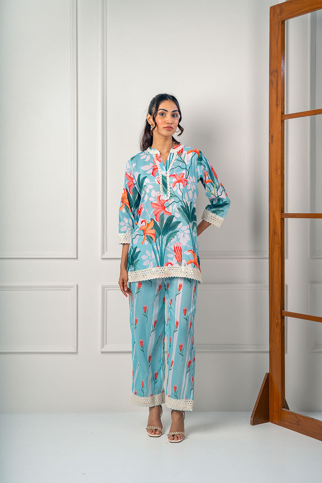 India Circus by Krsnaa Mehta Blue Floral Floats Co-Ord Set