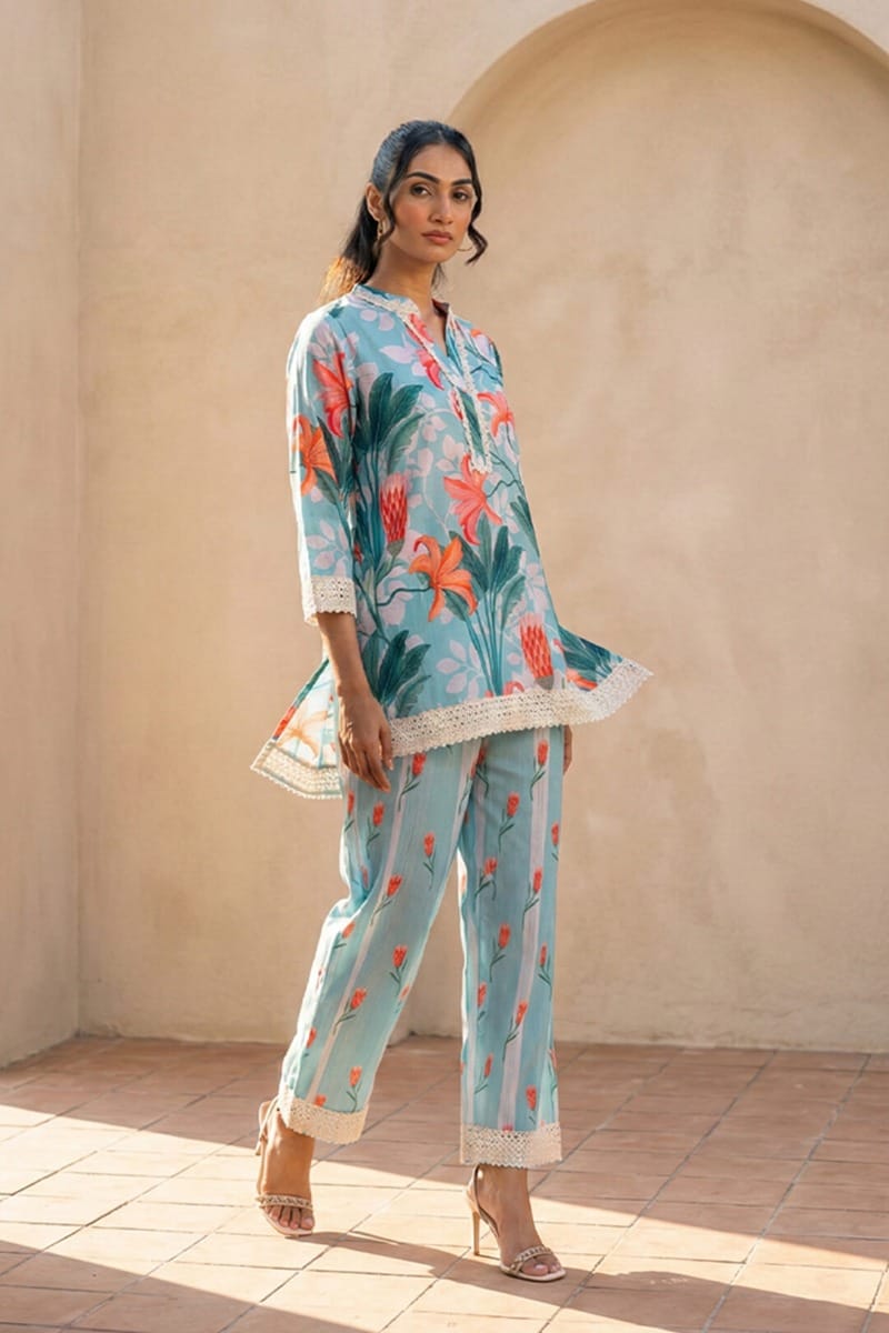 India Circus by Krsnaa Mehta Blue Floral Floats Co-Ord Set