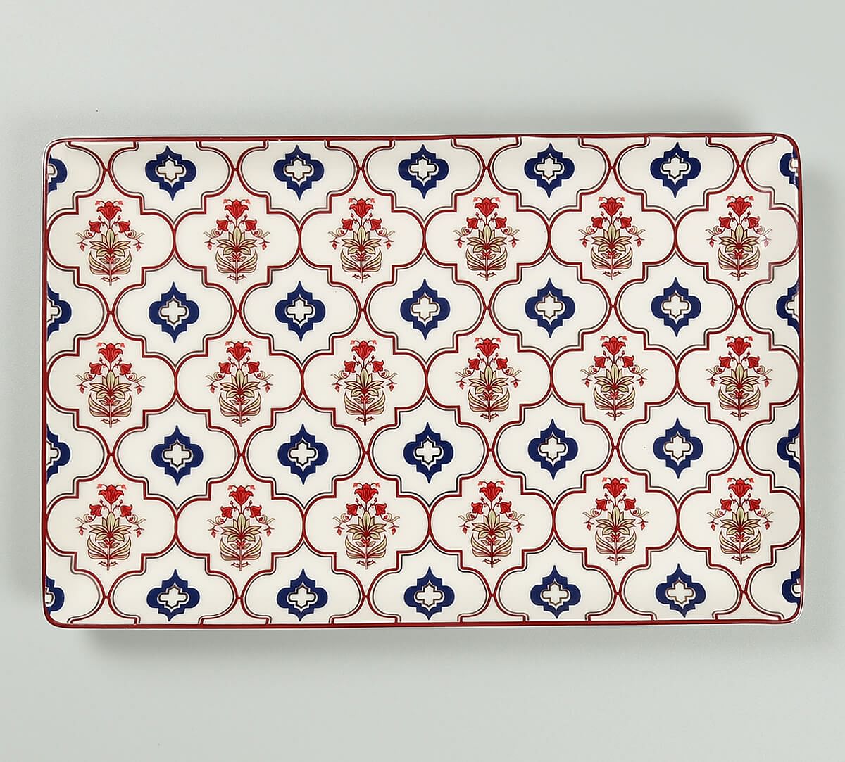 India Circus by Krsnaa Mehta Blue Lattice Treasures Large Rectangle Platter
