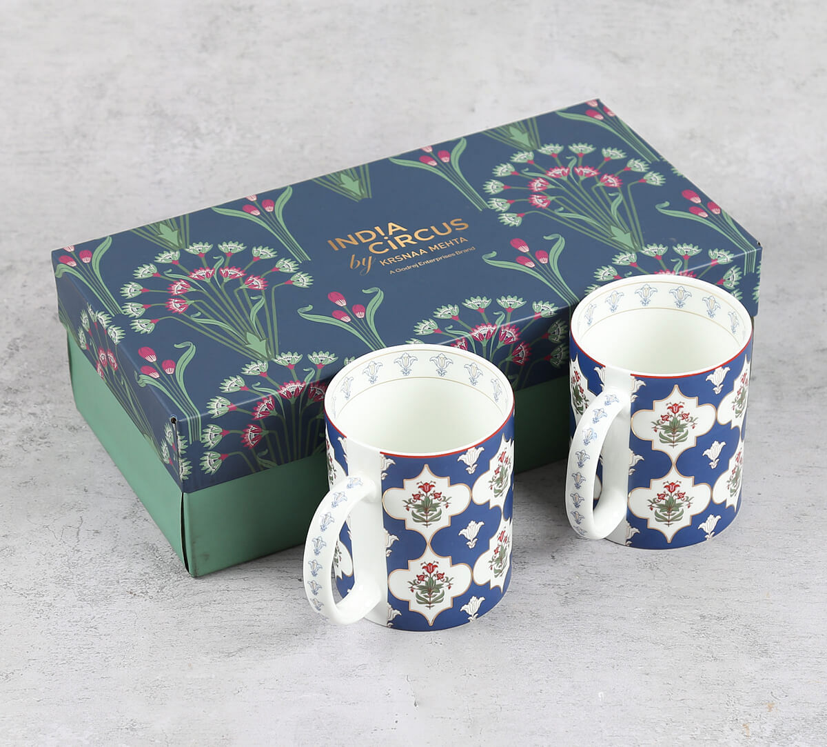 India Circus by Krsnaa Mehta Blue Lattice Treasures Mug Set of 2