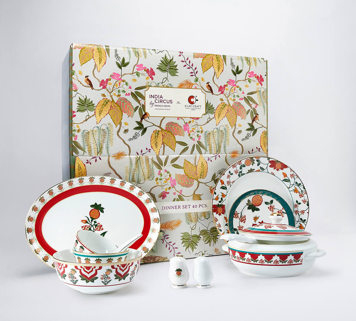 India Circus by Krsnaa Mehta Blushed Orchard Dinner set 40 Pieces