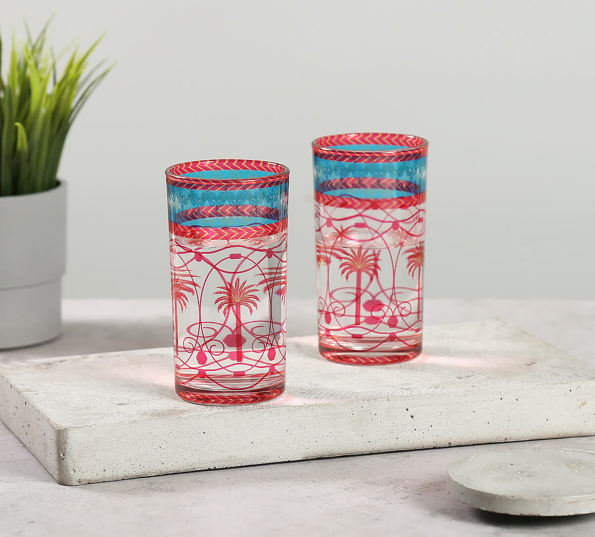 India Circus by Krsnaa Mehta Blushed Palmeria Glass Tumbler Set of 2