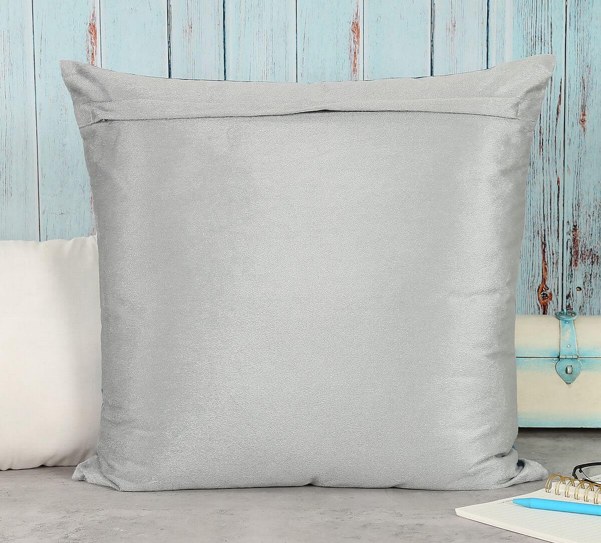 India Circus by Krsnaa Mehta Cerulean Chevron Blended Velvet Cushion Cover