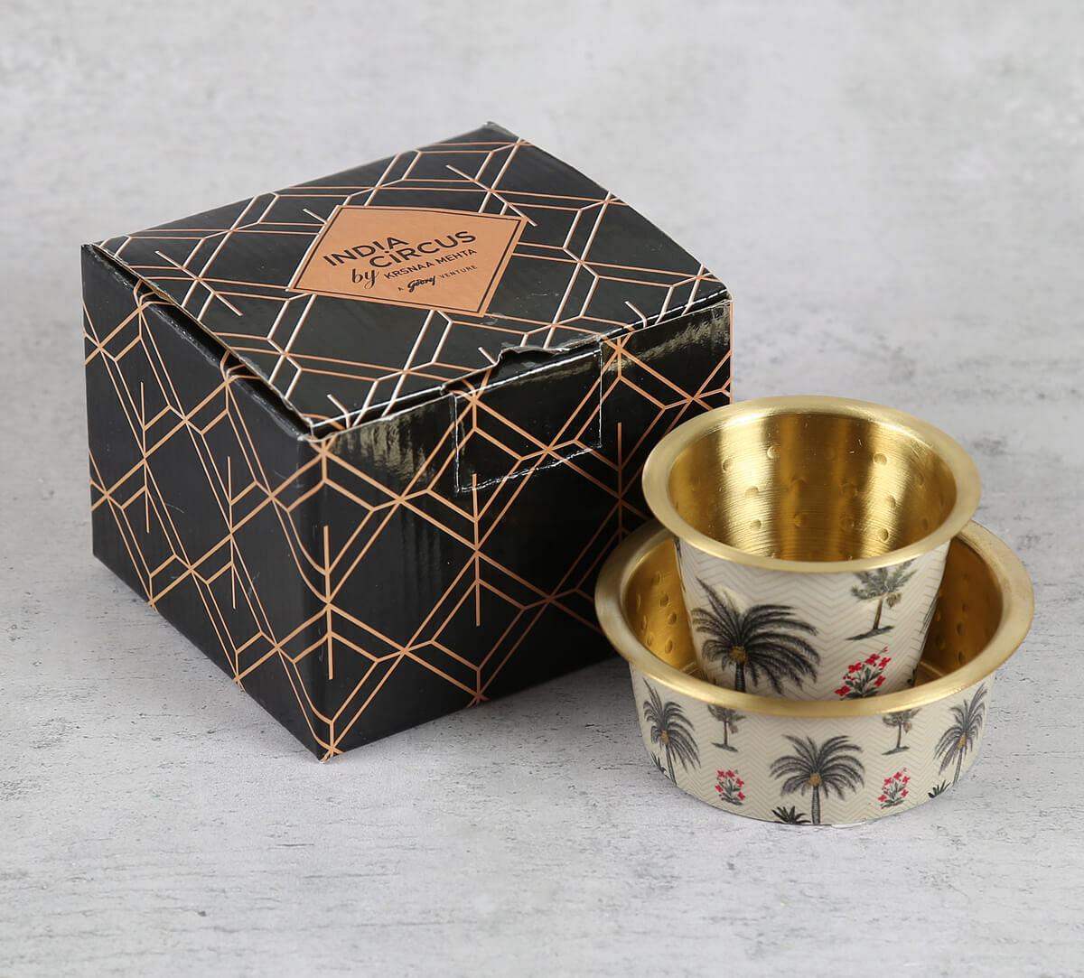 India Circus by Krsnaa Mehta Chevron Palms Brass Coffee Tumbler Set