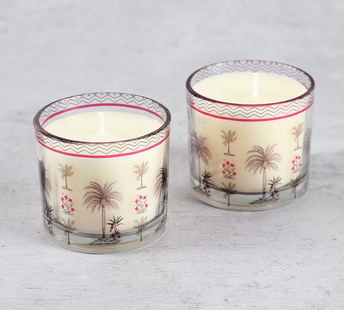 Chevron Palms Cylindrical Candle Votive Set of 2