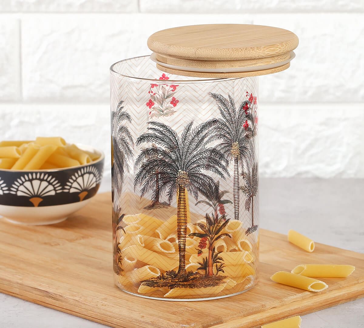 India Circus by Krsnaa Mehta Chevron Palms Glass Jar 1050mL