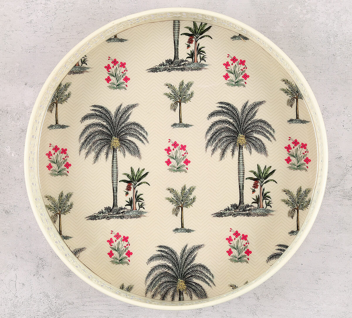 India Circus by Krsnaa Mehta Chevron Palms Iron Tray Round Iron Tray