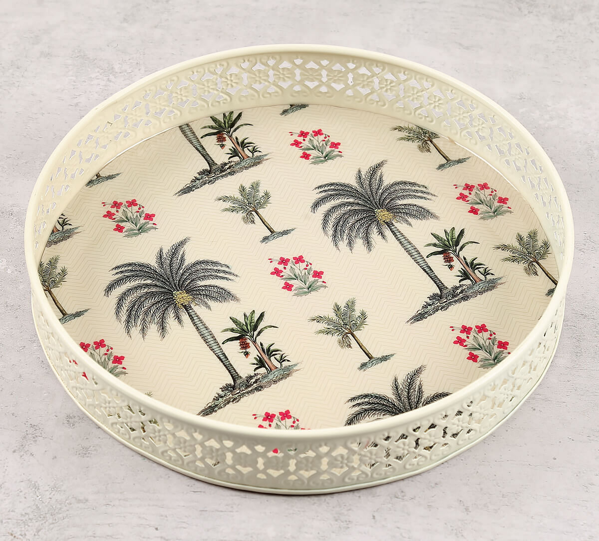 India Circus by Krsnaa Mehta Chevron Palms Iron Tray Round Iron Tray