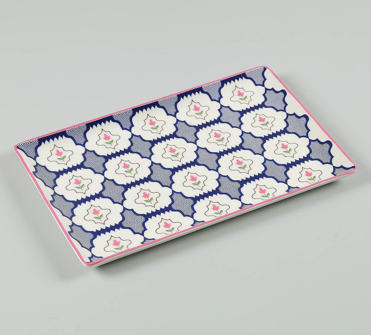 India Circus by Krsnaa Mehta Chevron Perching Peacock Large Rectangle Platter