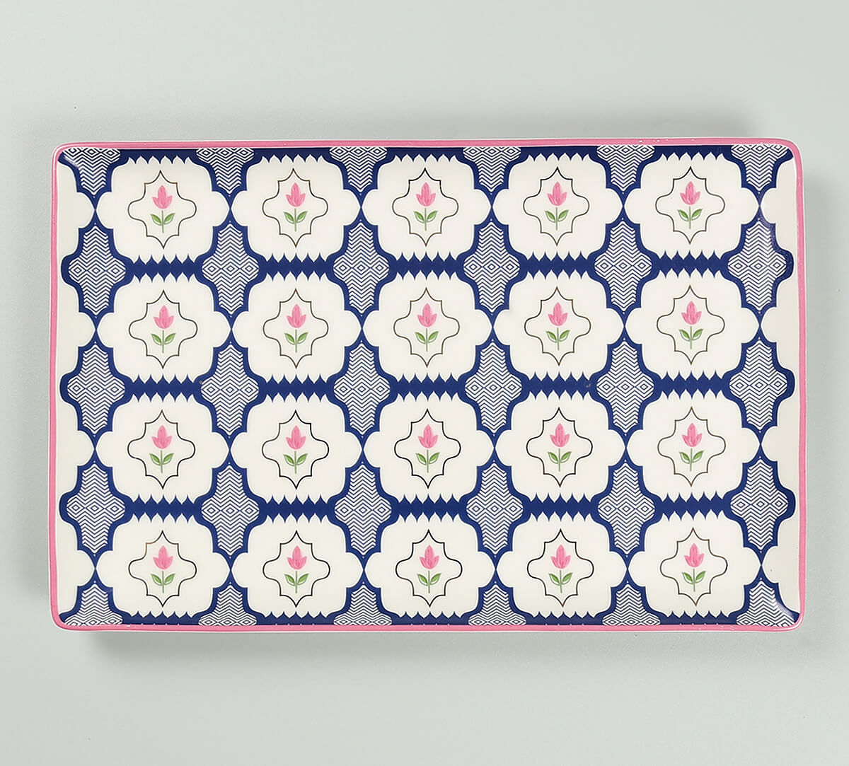 India Circus by Krsnaa Mehta Chevron Perching Peacock Large Rectangle Platter