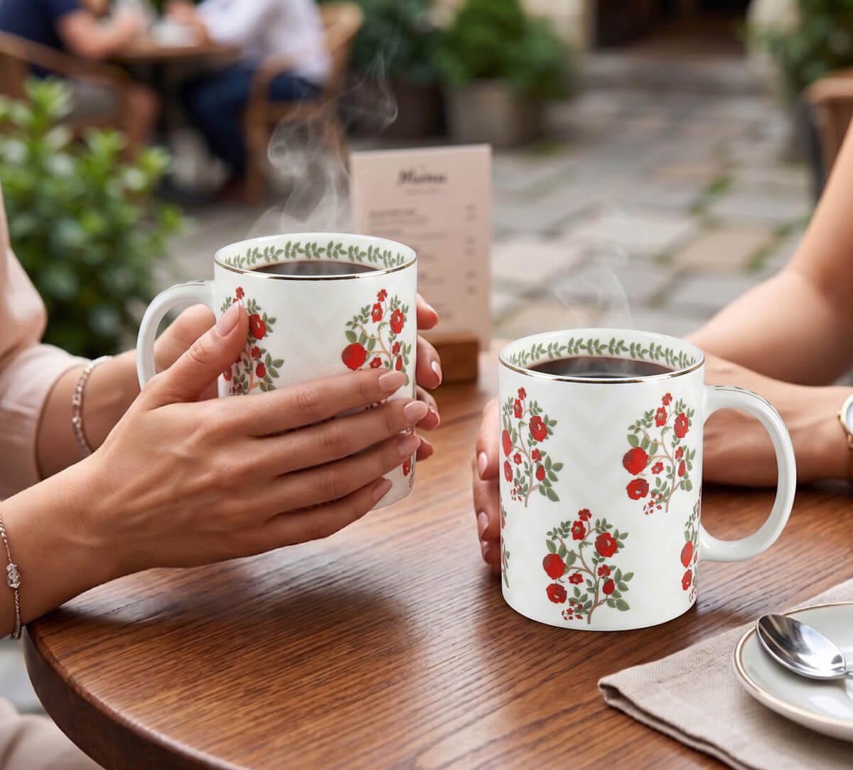 Chevron Poppy Flower Mug Set of 2