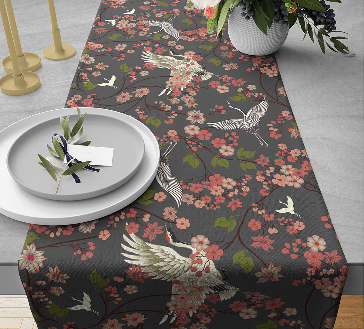 India Circus by Krsnaa Mehta Flight of Cranes Table and Bed Runner