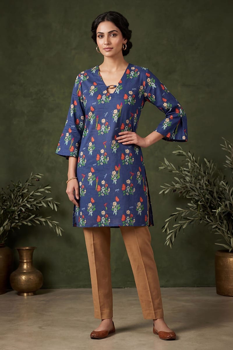 India Circus by Krsnaa Mehta Floral Fascination Kaftan Kurti Short