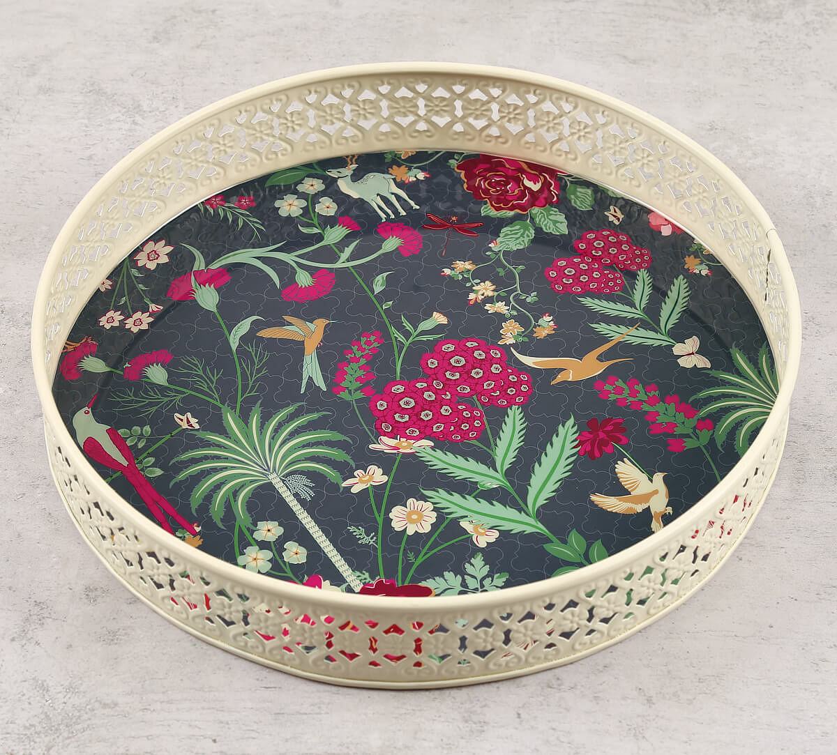 India Circus by Krsnaa Mehta Floral Galore Iron Tray Round Iron Tray