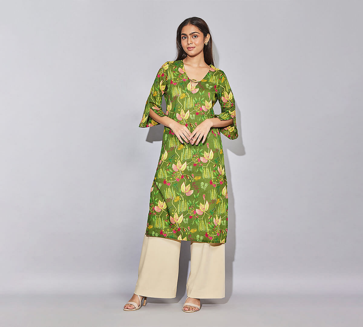 India Circus by Krsnaa Mehta Fronds and Florets Kaftan Kurti Long