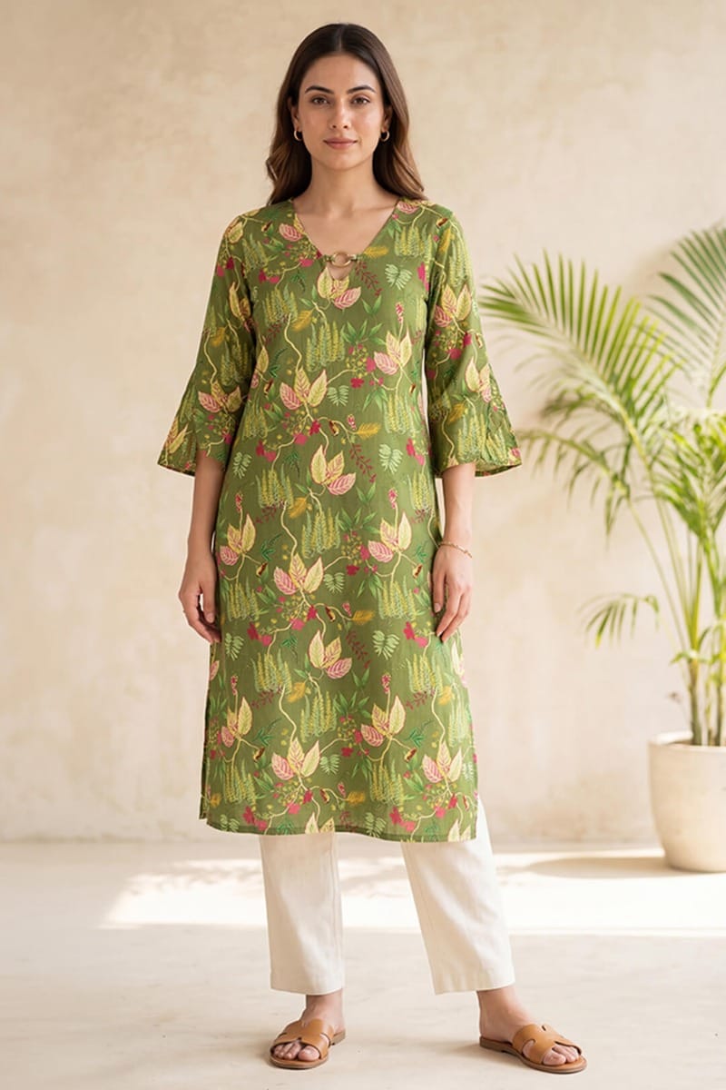 India Circus by Krsnaa Mehta Fronds and Florets Kaftan Kurti Long