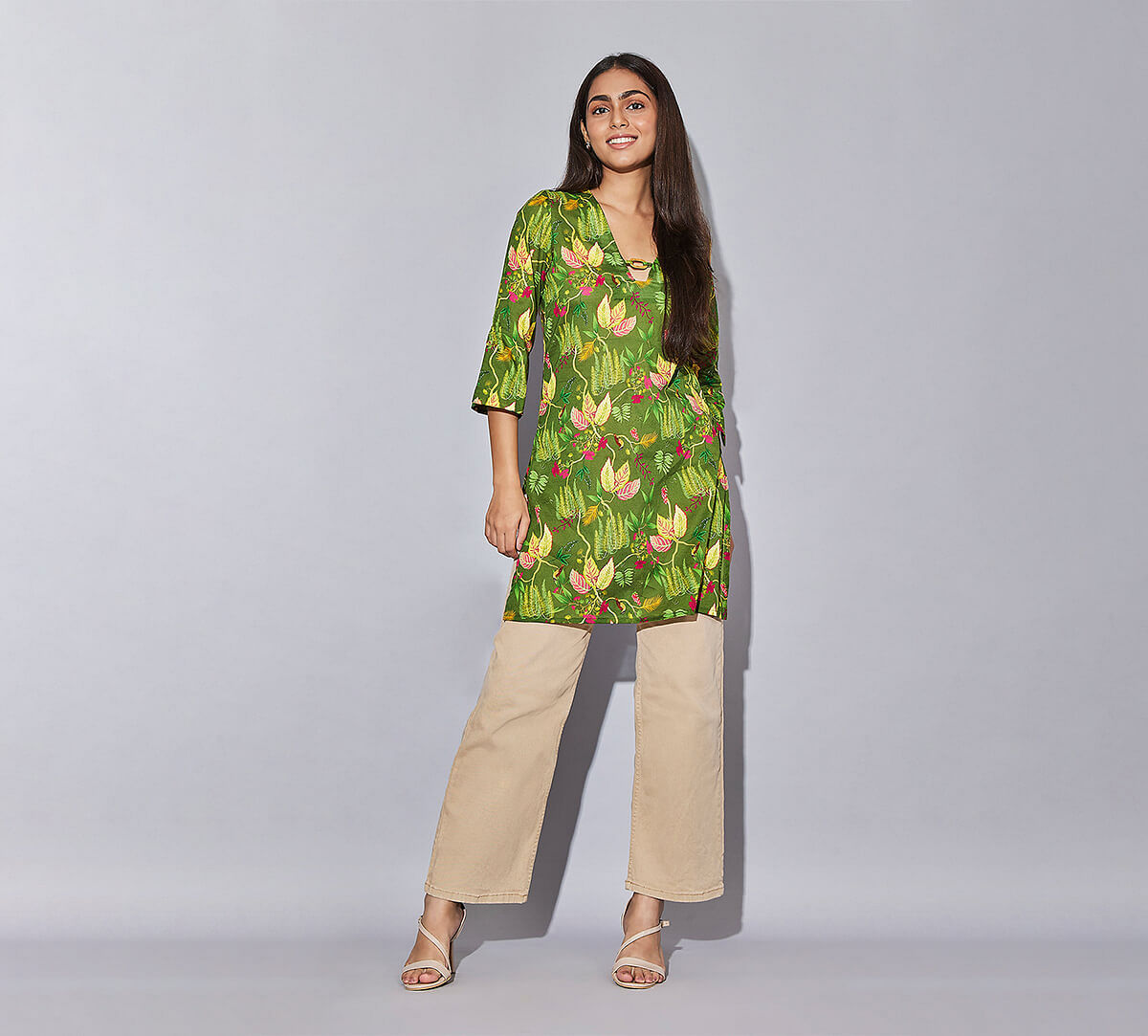 India Circus by Krsnaa Mehta Fronds and Florets Kaftan Kurti Short