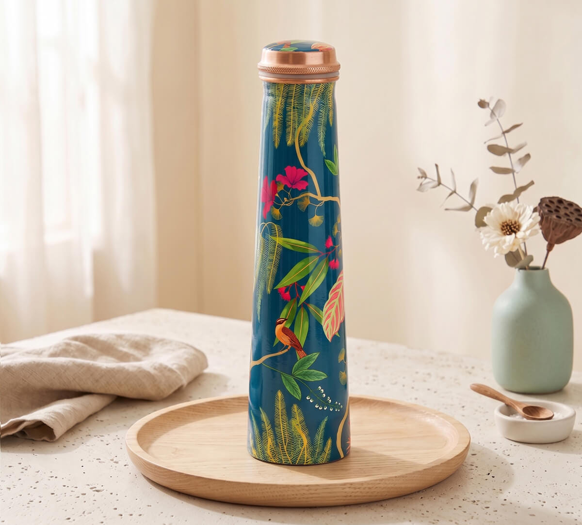 Fronds and Florets Tapered Copper Bottle