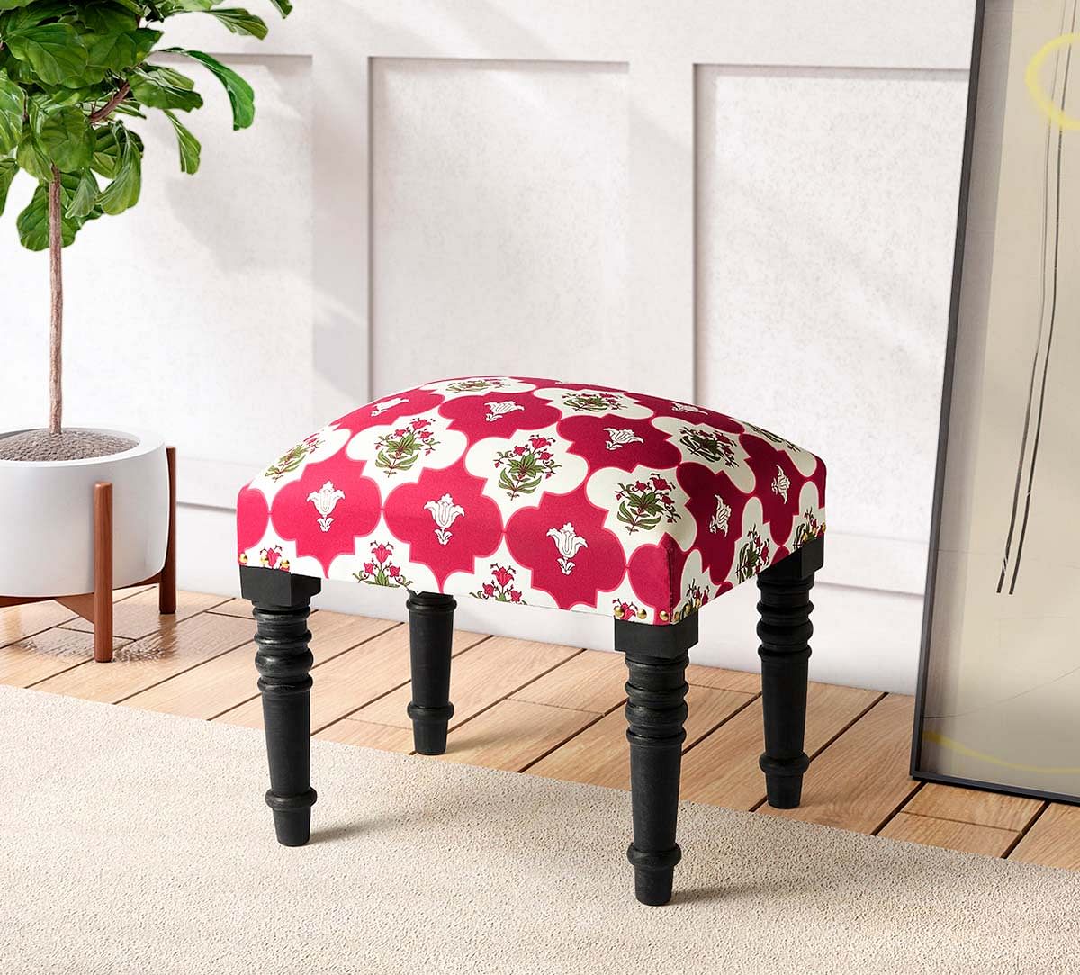 India Circus by Krsnaa Mehta Fuchsia Lattice Treasures One Seater Pouffe