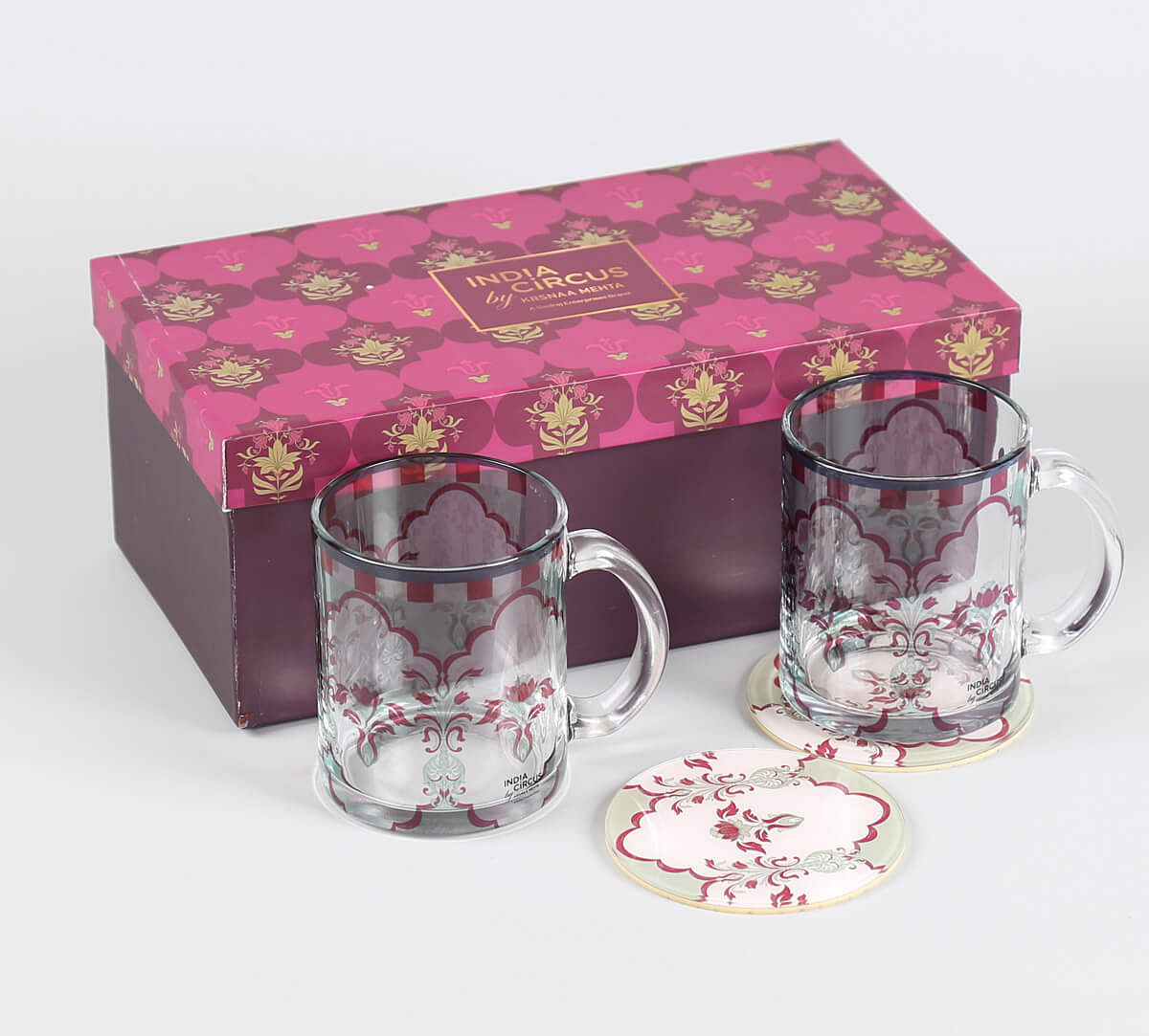 India Circus by Krsnaa Mehta Giardino Segreto Glass Mugs & Coasters Combo - Set of 2