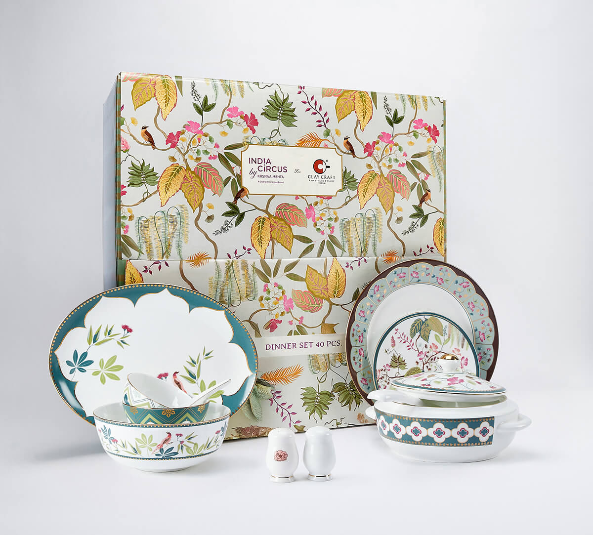 India Circus by Krsnaa Mehta Grandeur Greens Dinner set 40 Pieces