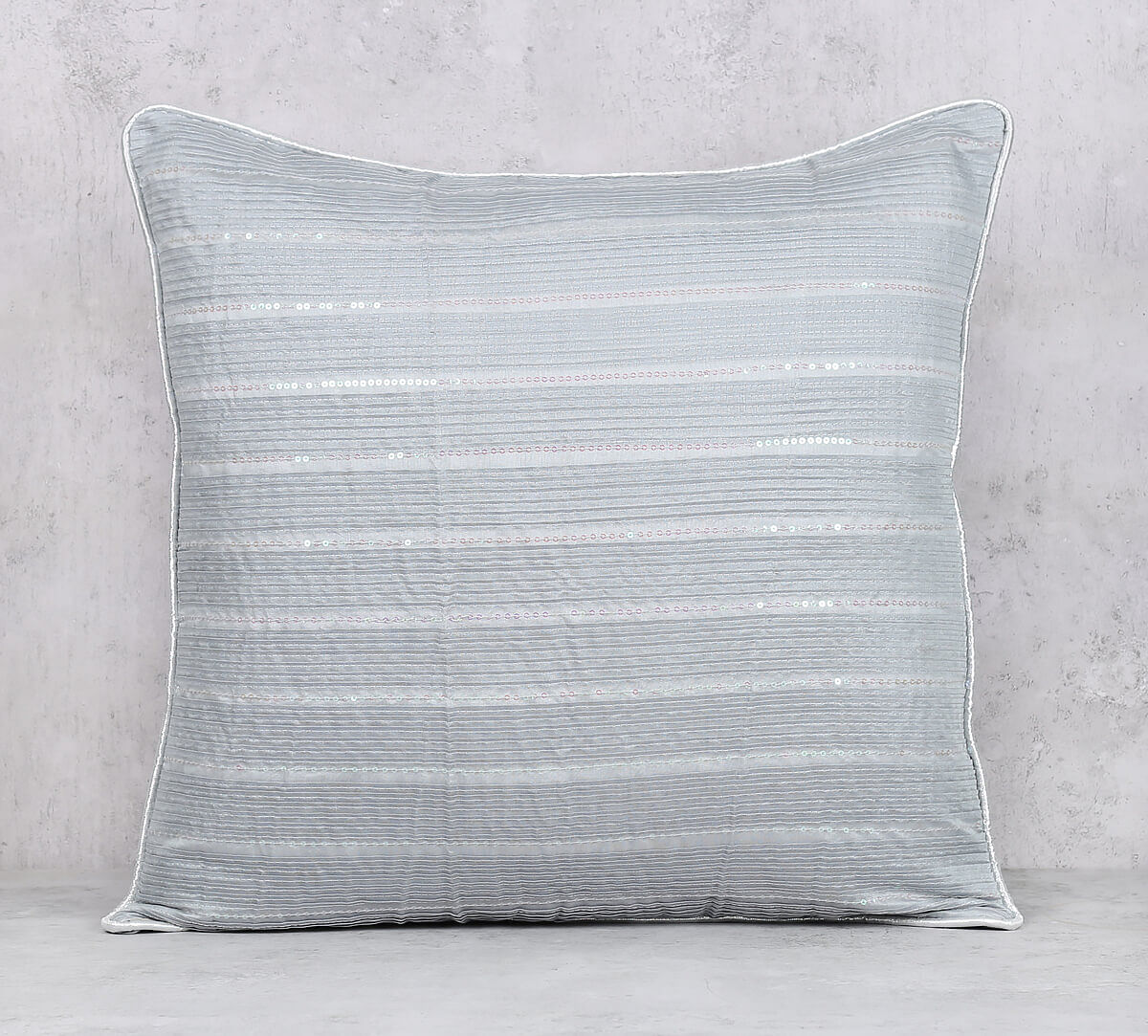 India Circus by Krsnaa Mehta Grayscale Chanderi Sequins Work Cushion Cover