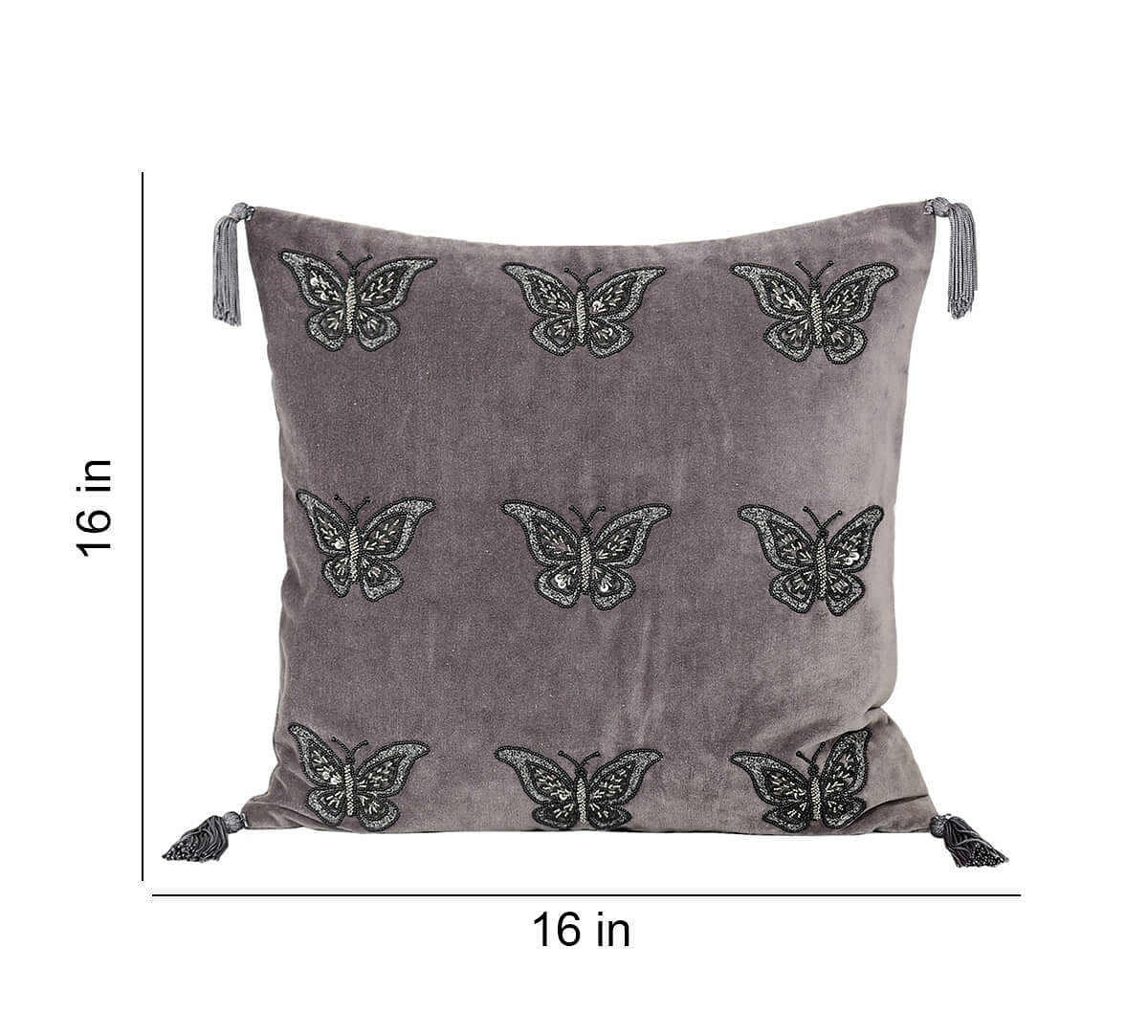 India Circus by Krsnaa Mehta Grey Butterfly Adorn Cushion Cover