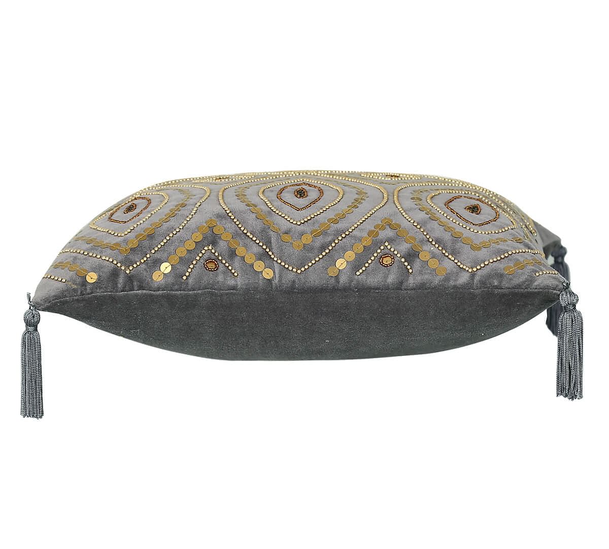 India Circus by Krsnaa Mehta Grey Decorated Adorn Cushion Cover