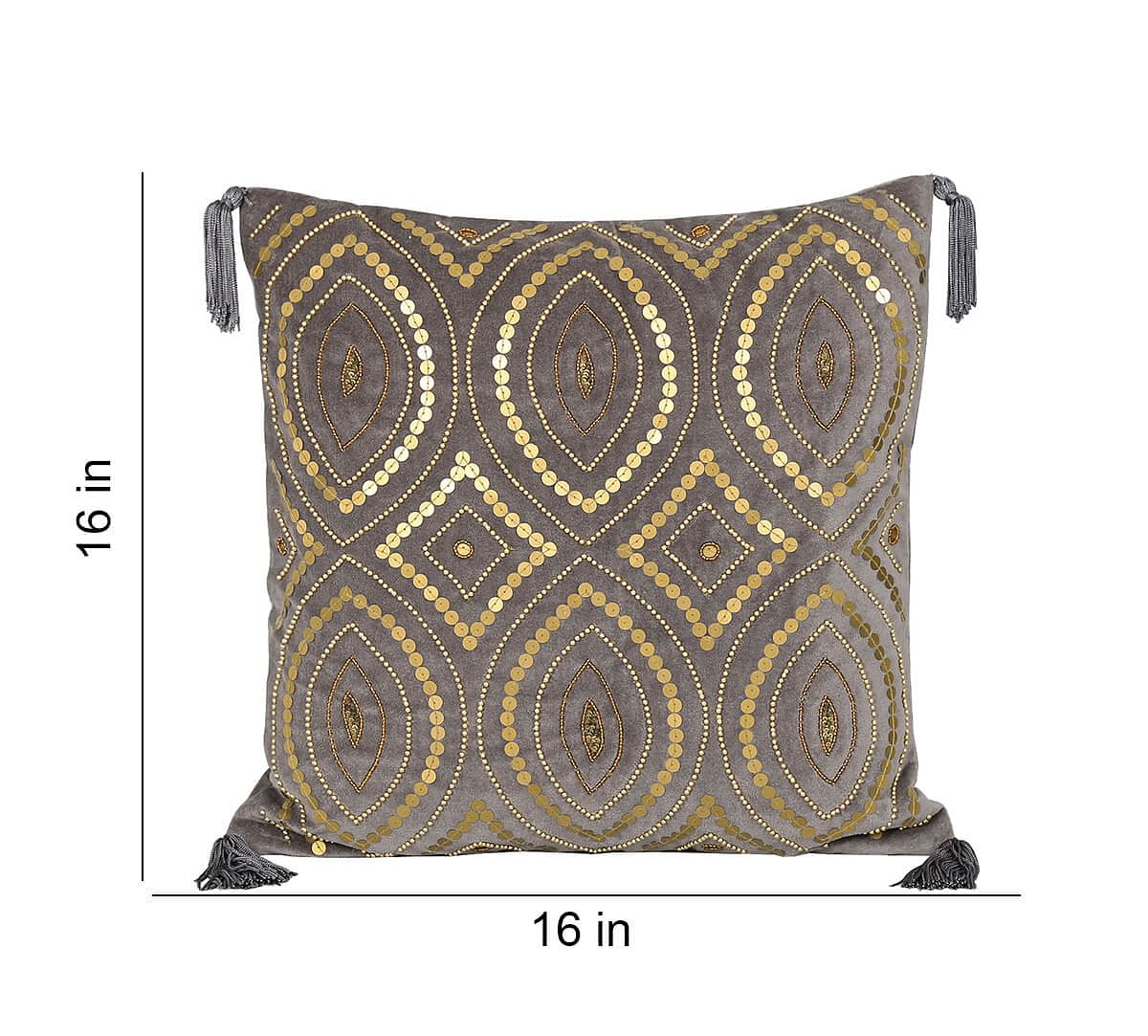 India Circus by Krsnaa Mehta Grey Decorated Adorn Cushion Cover