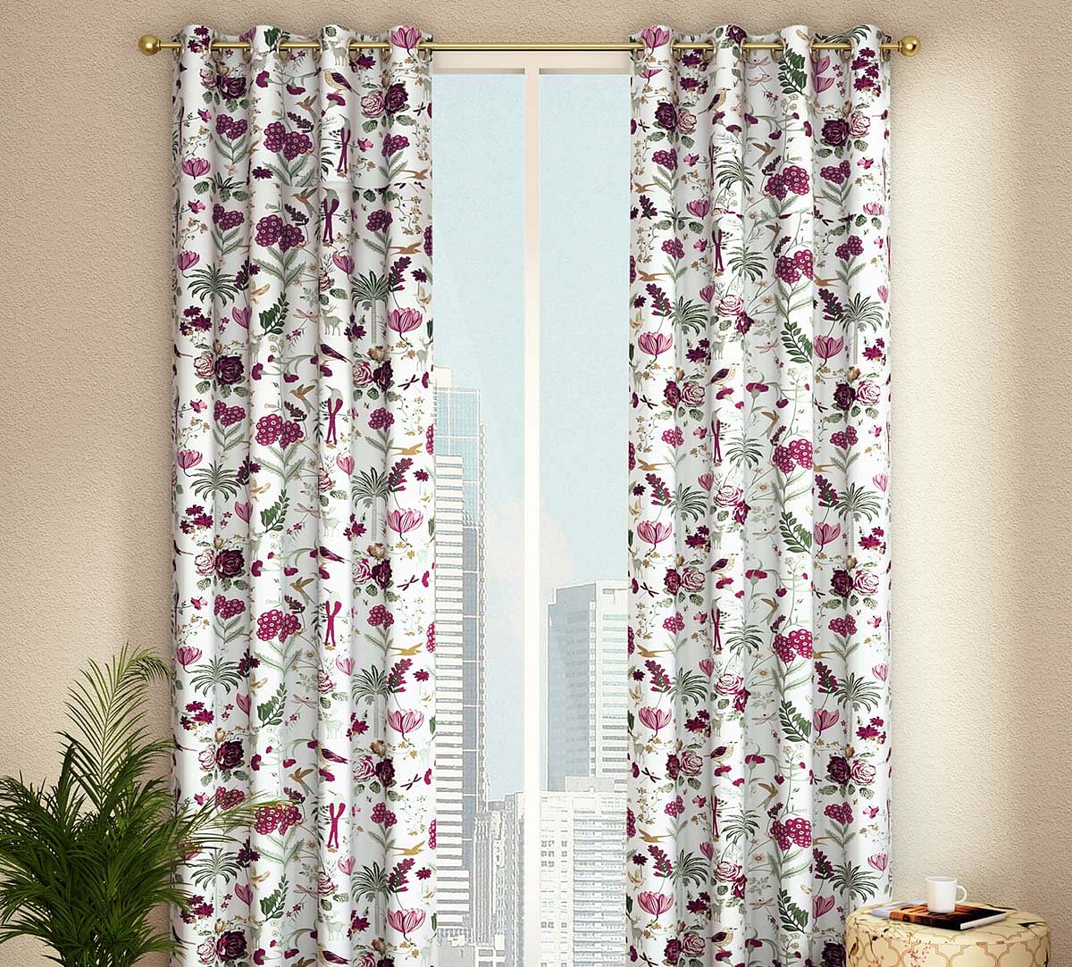 India Circus by Krsnaa Mehta Grey Floral Galore Full Length Curtain