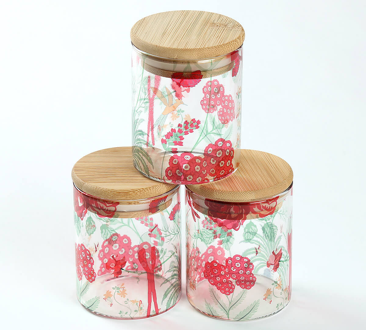 India Circus by Krsnaa Mehta Grey Floral Galore Glass Jars Set of 3