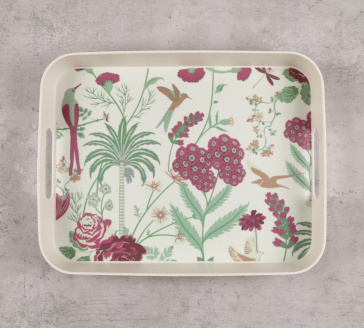 India Circus by Krsnaa Mehta Grey Floral Galore Rectangle Bamboo Tray