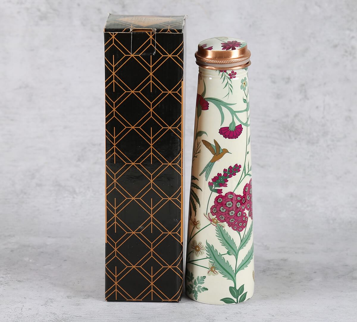 India Circus by Krsnaa Mehta Grey Floral Galore Tapered Copper Bottle
