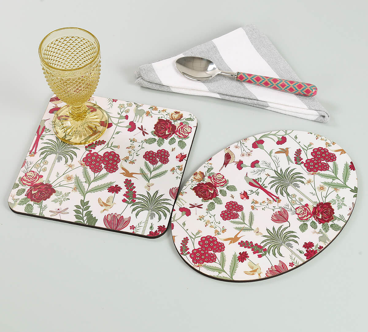 India Circus by Krsnaa Mehta Grey Floral Galore Trivet Set of 2