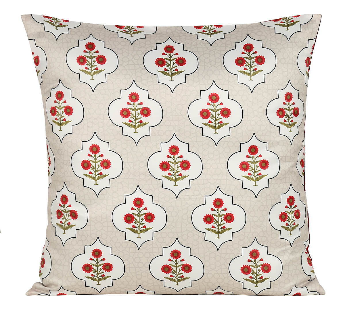 India Circus by Krsnaa Mehta Grey Poppy Flower Satin Blend Cushion Cover Set of 5