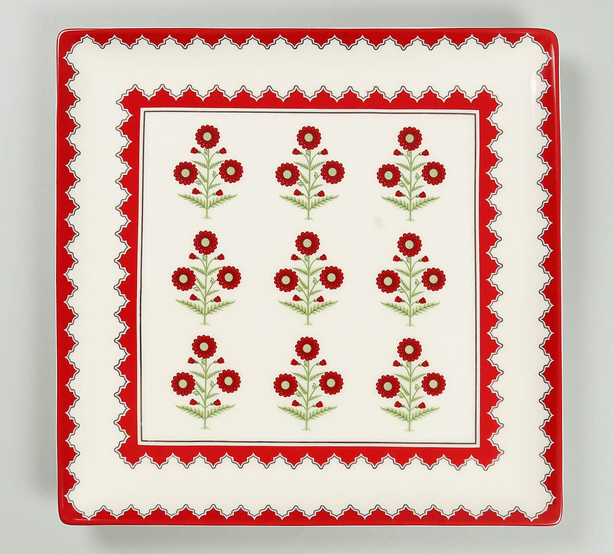 India Circus by Krsnaa Mehta Grey Poppy Flower Large Platter